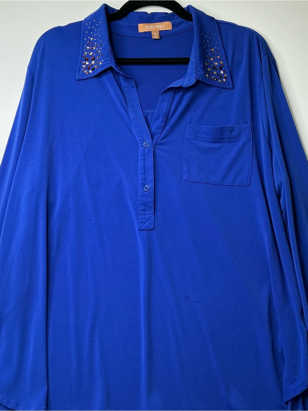 Ellen Tracy Women's Blouse Clothing Blue Long Sleeve Button Up Size XL Preowned